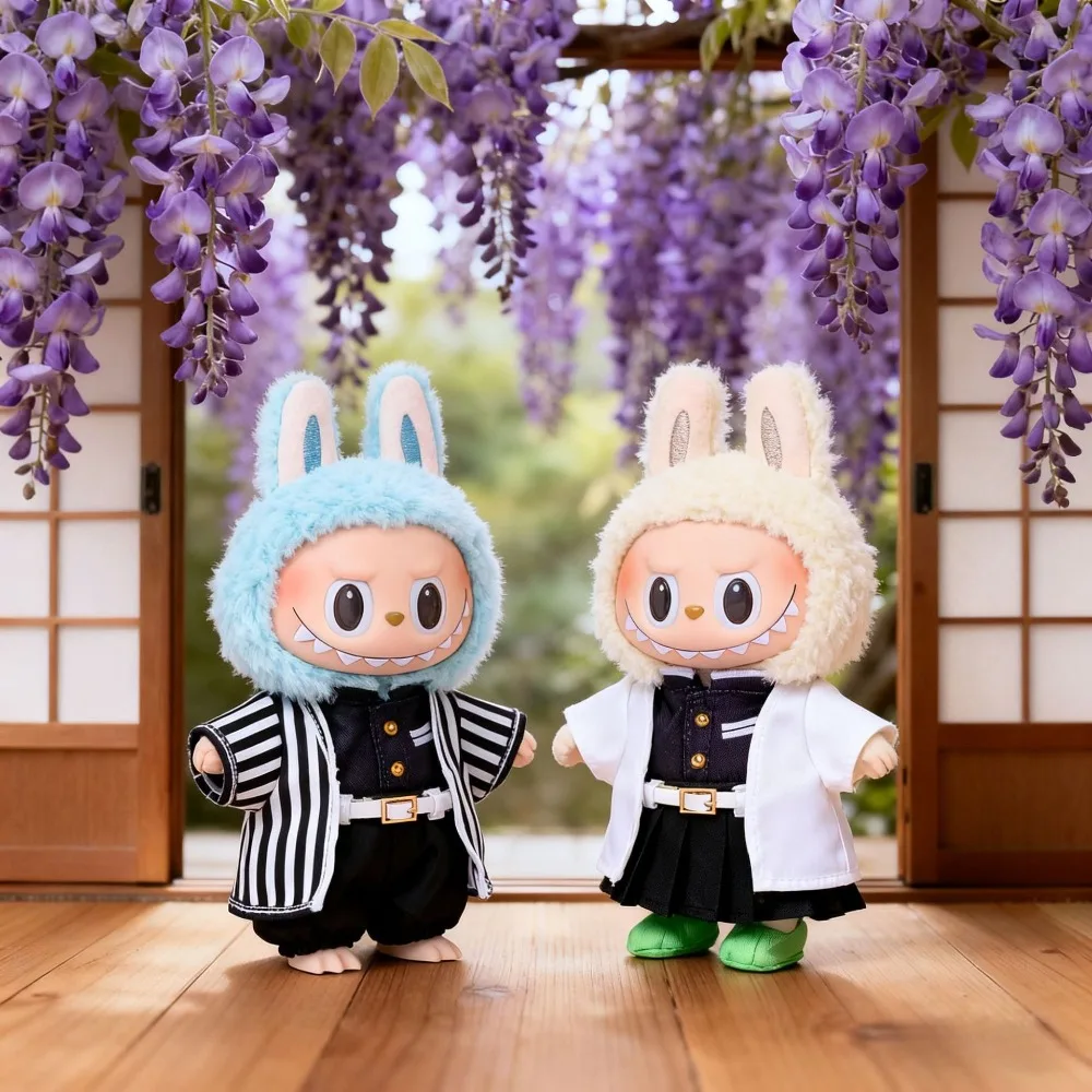 شبح القاتل Labubu الملابس الكرتون Inosuke Zenitsu Tanjirou مجموعة مع سكين عجلة الشمس دمية صغيرة أفخم الملابس والاكسسوارات #4