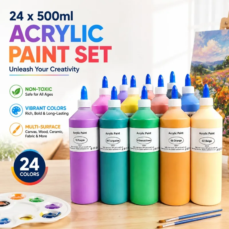 24 Shades 500ml Giant Jar Acrylic Pigment Non-Toxic Juvenile Hand Decor Graffiti Liquid Gypsum  Figurine Tinting  Kid