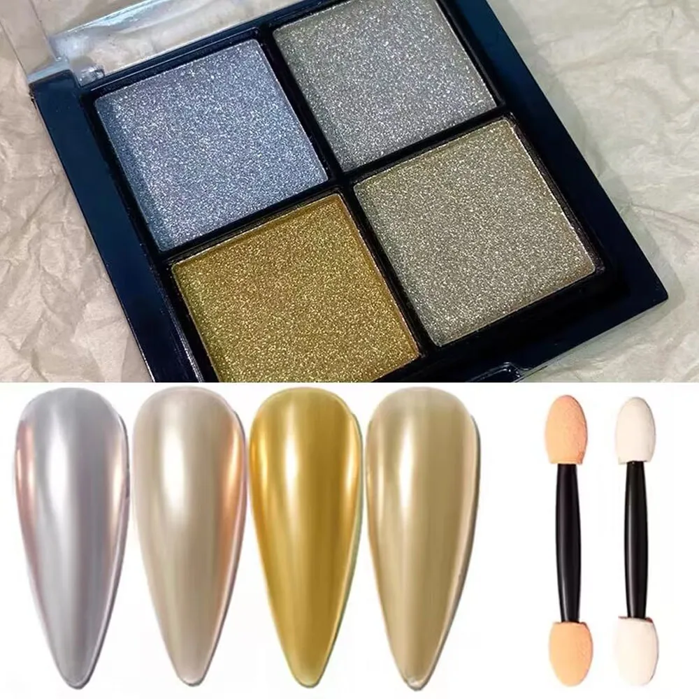 Polvo de purpurina para uñas, efecto holográfico, Aurora, efecto metálico, UV, sombra de ojos, 4 colores por caja