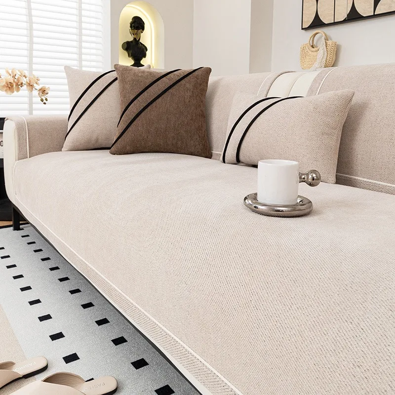 Hot Selling Four Universal Anti Slip Sofa Mat New Chenille Sofa Cushion Couch Cover Modern Backrest Towel L Shape Sofa Towel view 5