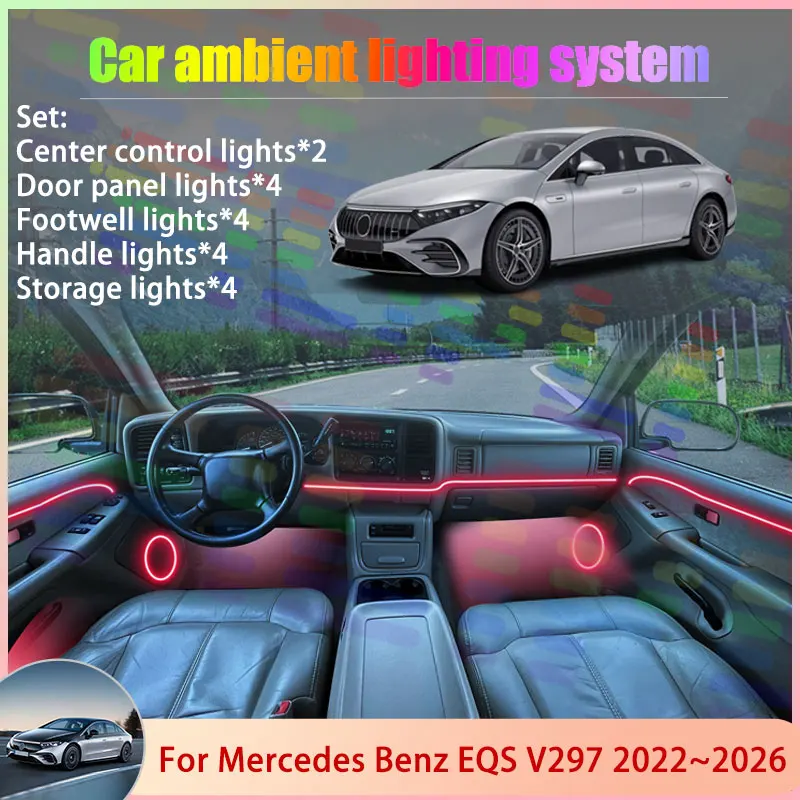 

Для Mercedes Benz EQS V297 2022 ~ 2026 2023 2024 2/18 в 1, автомобильная атмосферная лампа, RGB абажур, ансамбль, стример, атмосферный набор