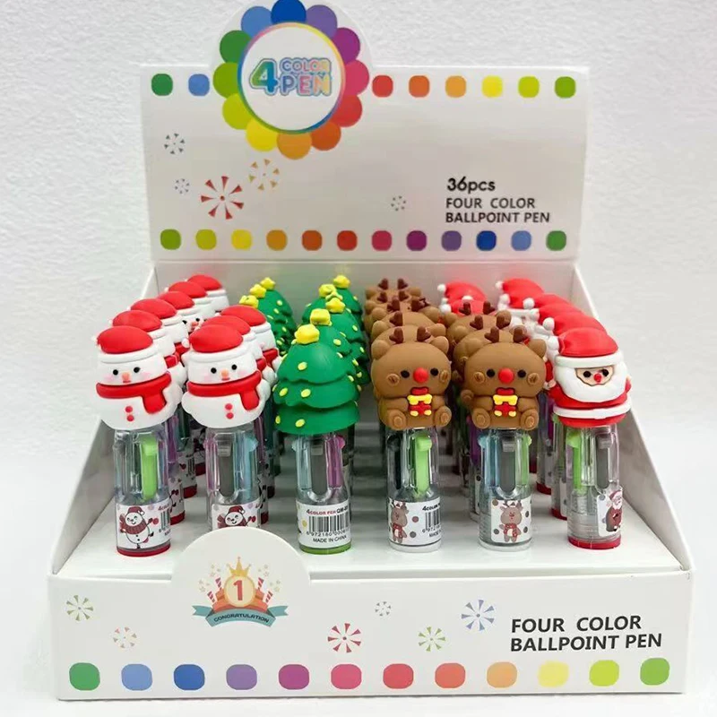 4 Colors Merry Chrismas Santa Claus Snowman Tree Deer Cartoon Ballpoint Pen Cute School Office Supply Stationery Multicolor Pen