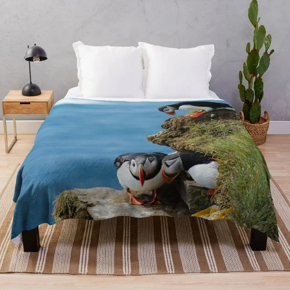 

Peeking Puffins Throw Blanket cosplay anime Bed covers Plush Blankets