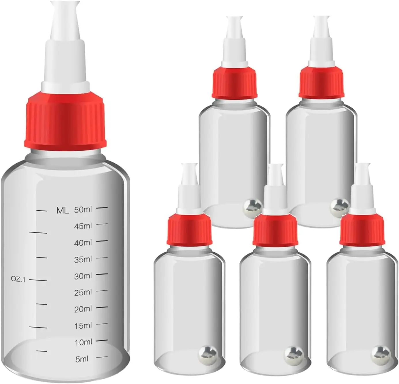 Joystar 6x 50ml Plastic Boston Squeeze Bottles,Empty Dispensing Bottles with Twist Top Cap,for Liquids, Inks, Oils and Crafts