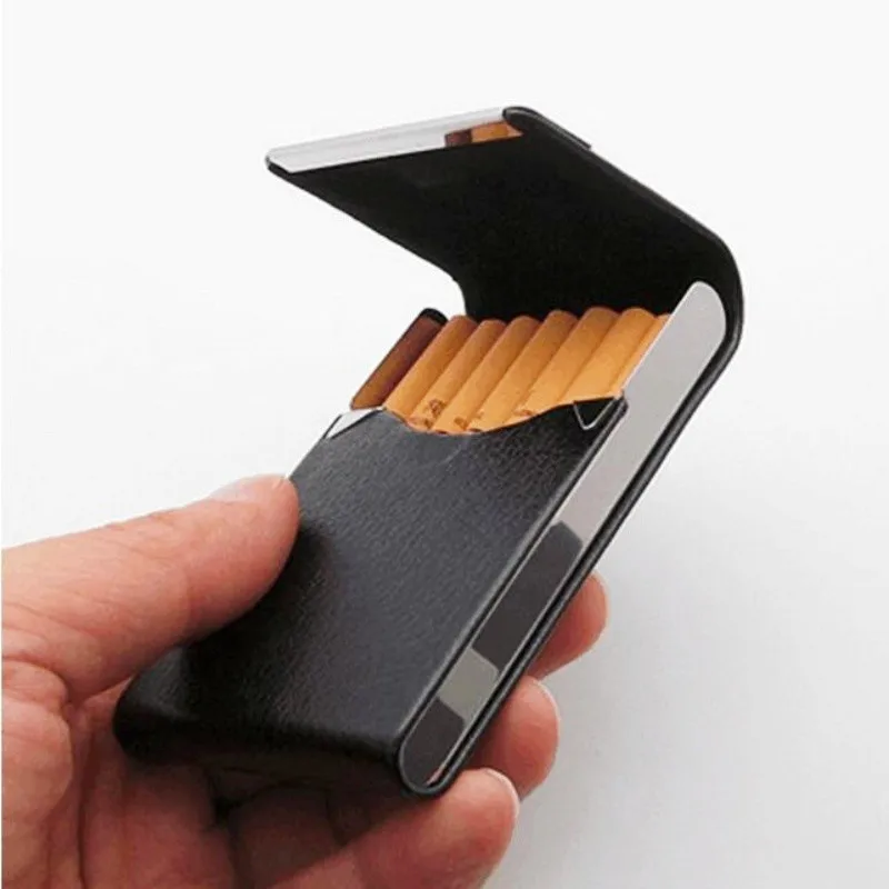 Simple Cigarette Case 1 PC Cigar Storage Box Stainless Steel Multifunction Card Cases PU Tobacco Holder Smoking Accessories