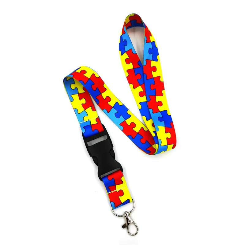 Autism pattern palm puzzle Art Cartoon Anime Fashion Lanyards Bus ID Name Work Card Holder Accessories Decorations Kids Gifts