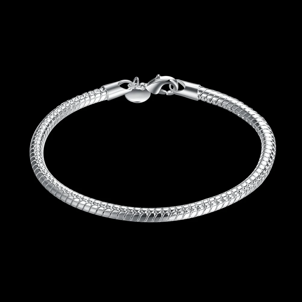 Hot new 925 Sterling Silver 4MM snake bone chain Bracelets for women men Wedding party Gifts high quality Fashion fine Jewelry