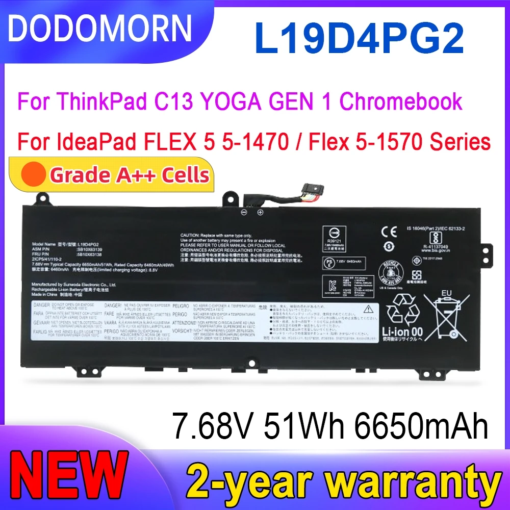 High Quality L19D4PG2 Battery For Lenovo Flex5 1470 1570 CB-13IML05 13ITL6 ThinkPad C13 Yoga Gen1 L19L4PG2 L19M4PG2 5B10X63138