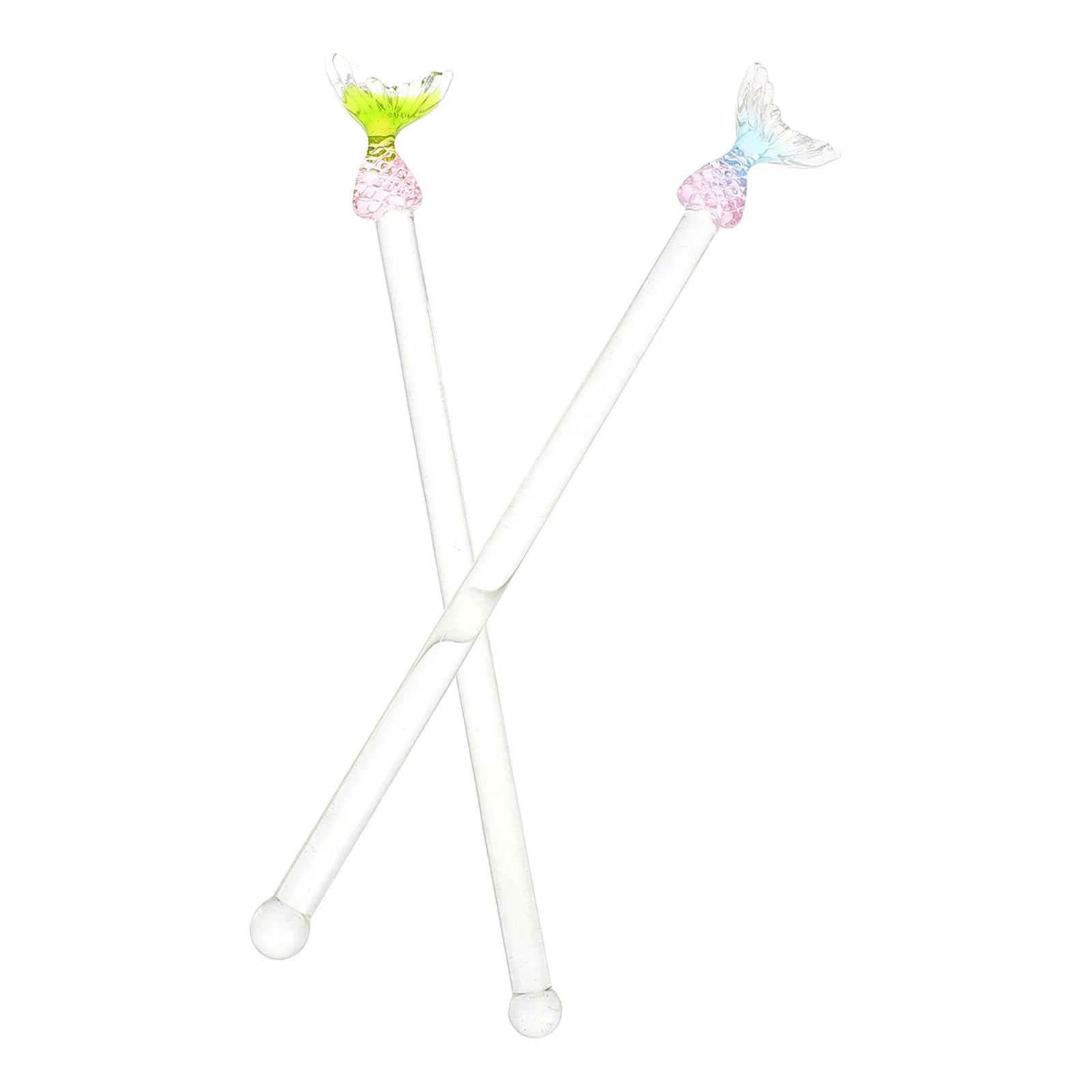 Mermaid-Shaped Glass Stirring Sticks for Coffee, Cocktail & Wine – 2pcs Decorative Swizzle Sticks