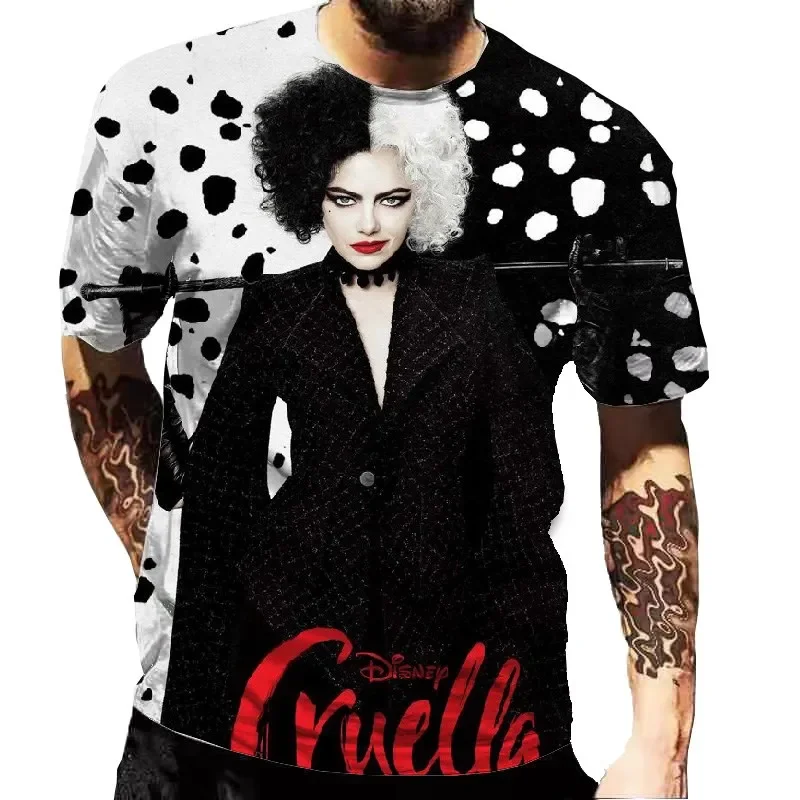 2024 New Summer Disney Cruella De Vil Graphic  3D Print T-Shirts Streetwear Men Women Casual T Shirt Kids Tees Tops Clothing