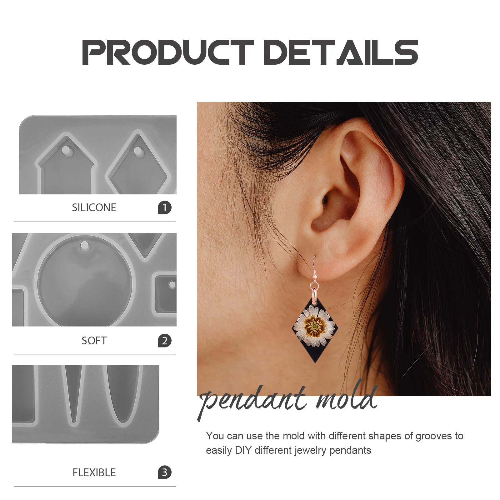 

Heart Earrings Silicone Ornament Mold for Resin Jewellery Moulds Pendant Casting Molds Epoxy Jewelry Making