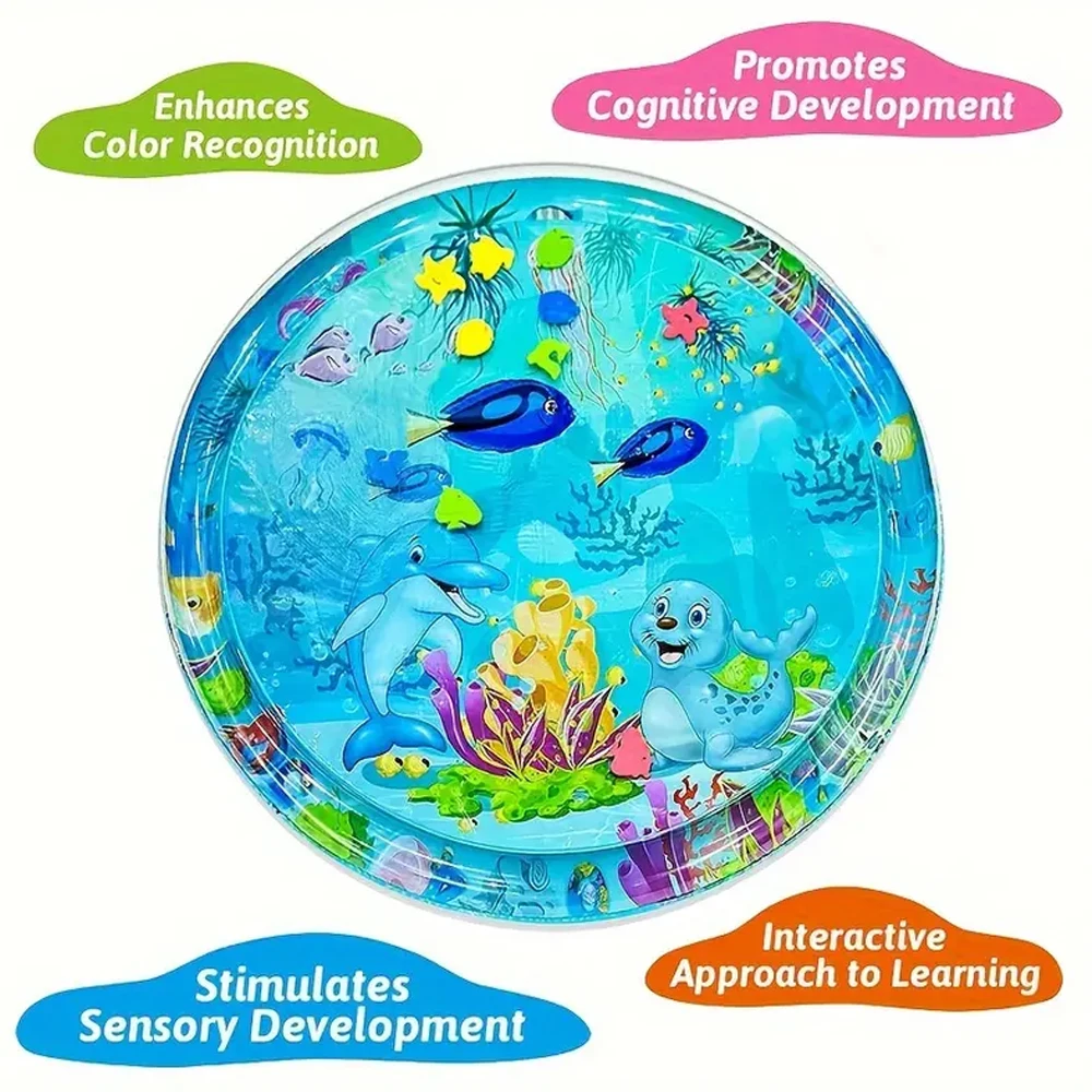 1pc 100 センチメートル/39.4 インチ PVC ベビー遊び水マットブルーラウンドシールパターン幼児パッド子供の早期教育活動おもちゃマットクッション