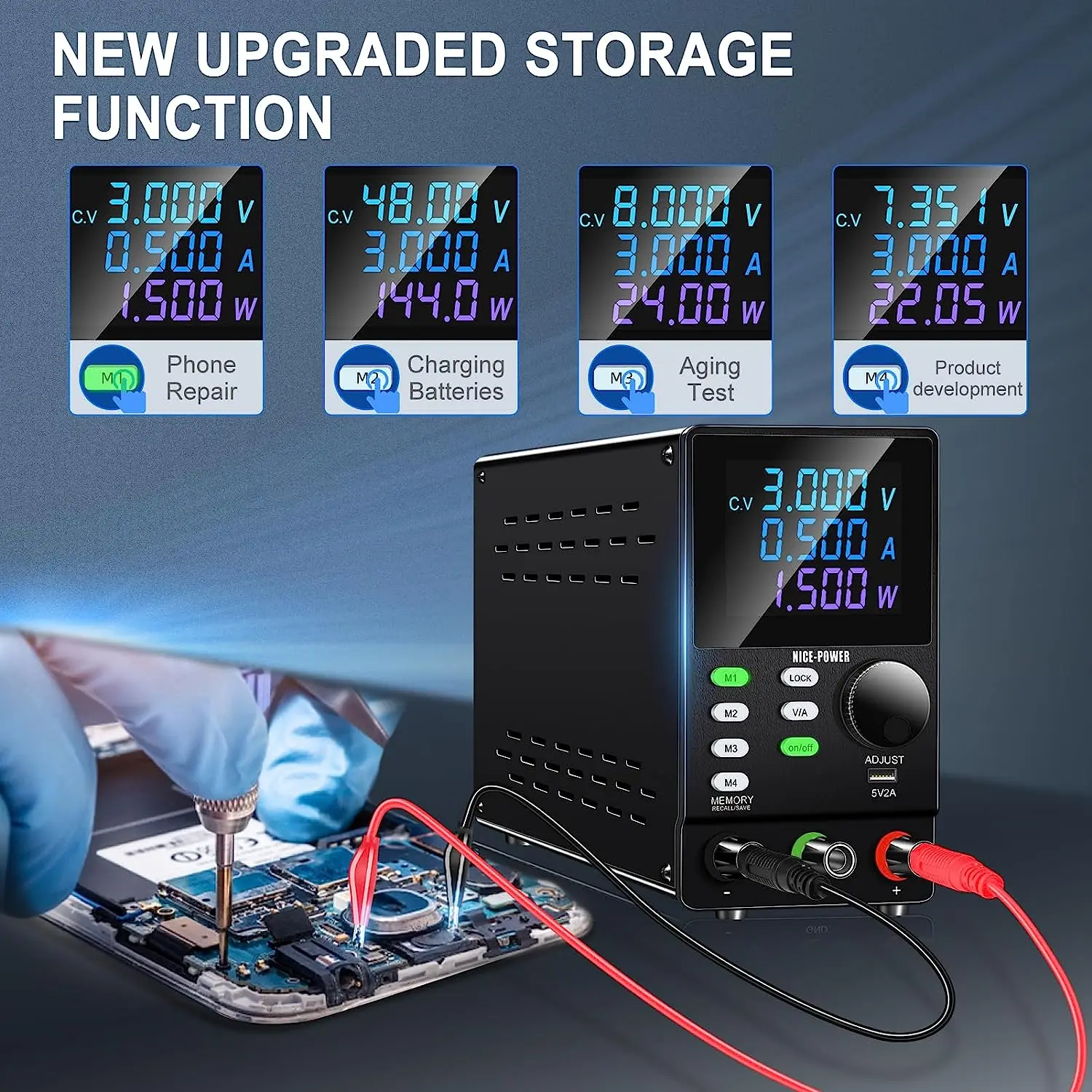 Color 4 Digit Display DC Power Supply High Power 300V 200V 120V 30V 1-10A Optional Lab for Mobile Phone Electronic DIY Testing