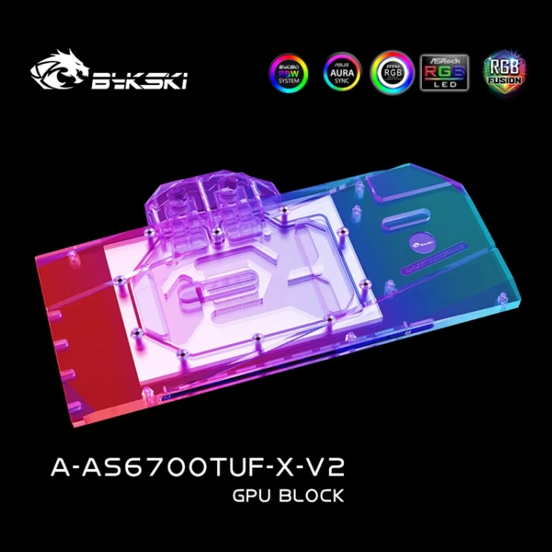 Bykski A-AS6700TUF-X-V2 GPU Water Block for ASUS ROG STRIX Radeon RX 6750 XT O12G Card / Copper Cooling Radiator RGB AURA