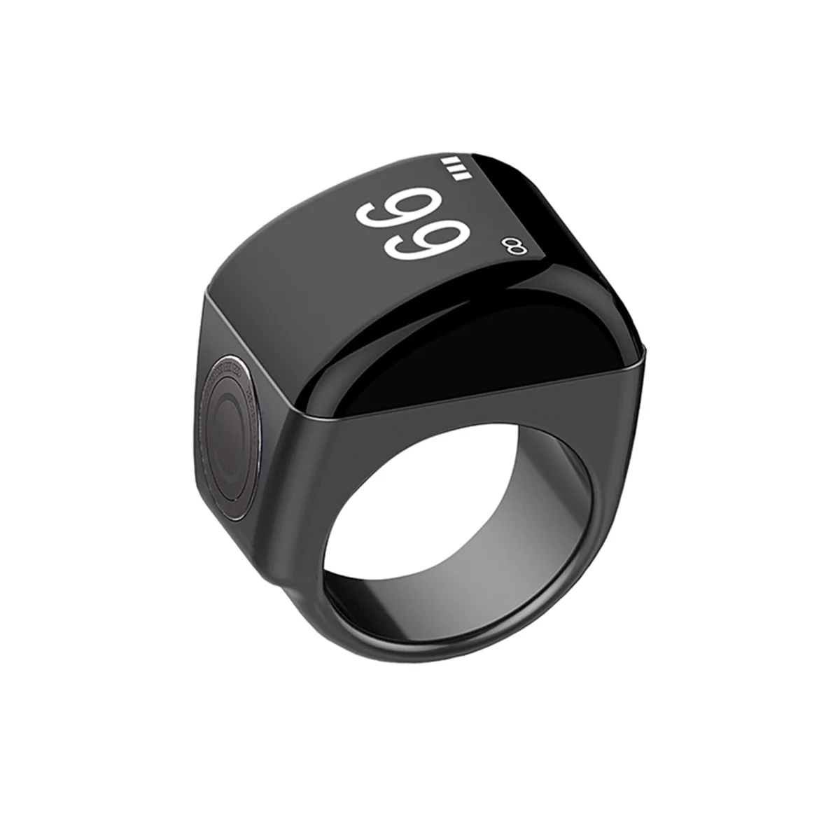 Zinc Alloy Smart Ring+Charging Box Waterproof Digital Counter APP Controlled Display 5 Prayer Time Reminders Black,18mm