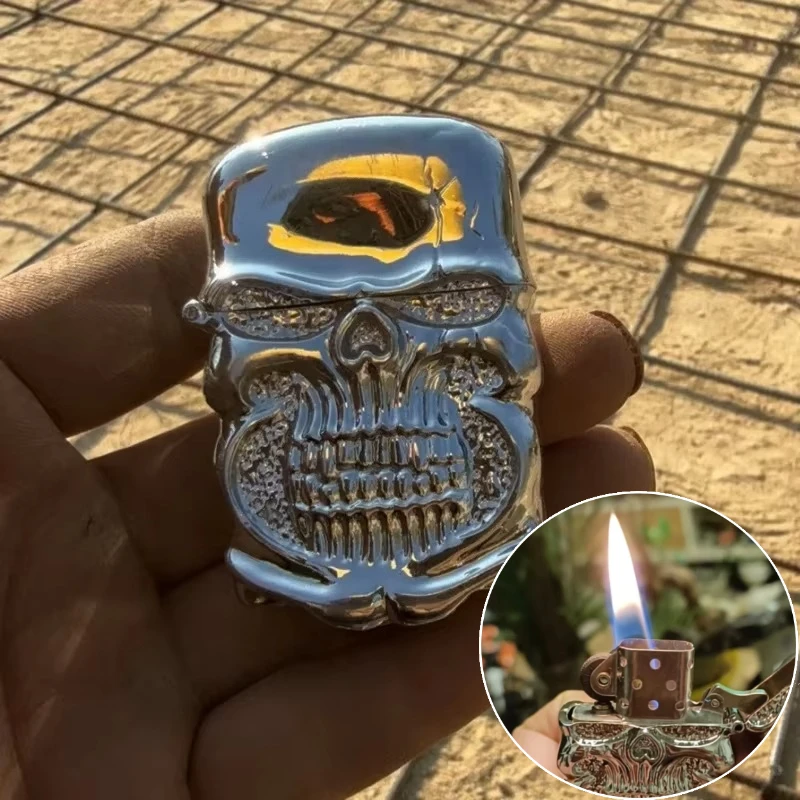 

Vintage 3D Embossed Lighter – Windproof Flint Wheel Metal Lighter, Refillable Butane, Unique Gift for Men & Halloween