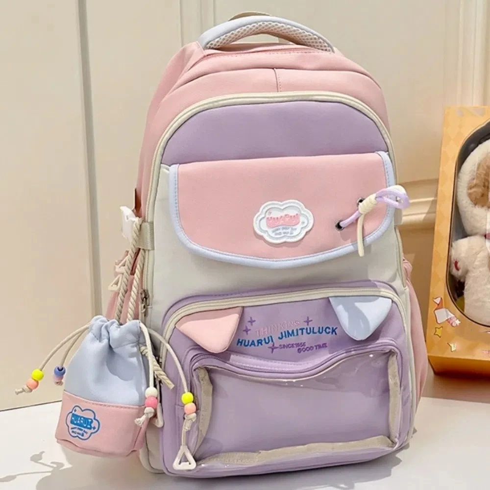 Sacs à dos de grande capacité pour filles, pochette transparente, sacs d'école de couleur assortie, sac à bandoulière à poches multiples pour étudiants