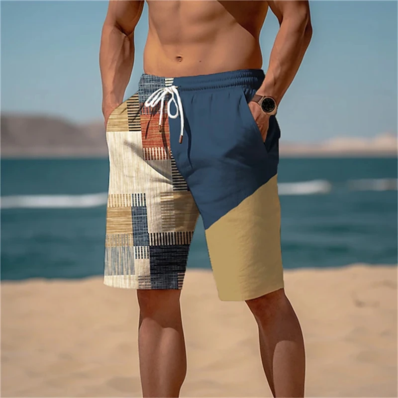 Stripe Plaid Print Workout Running Shorts for Men Gym Athletic Shorts with Phone Pocket 2026 Summer Trend Oversized Beach Shorts