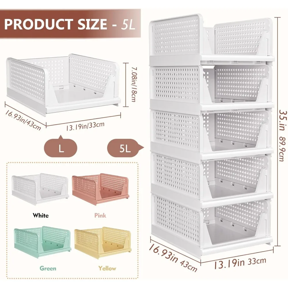 منظمات خزائن قابلة للطي، وصناديق تخزين بلاستيكية قابلة للتكديس للخزائن والخزائن