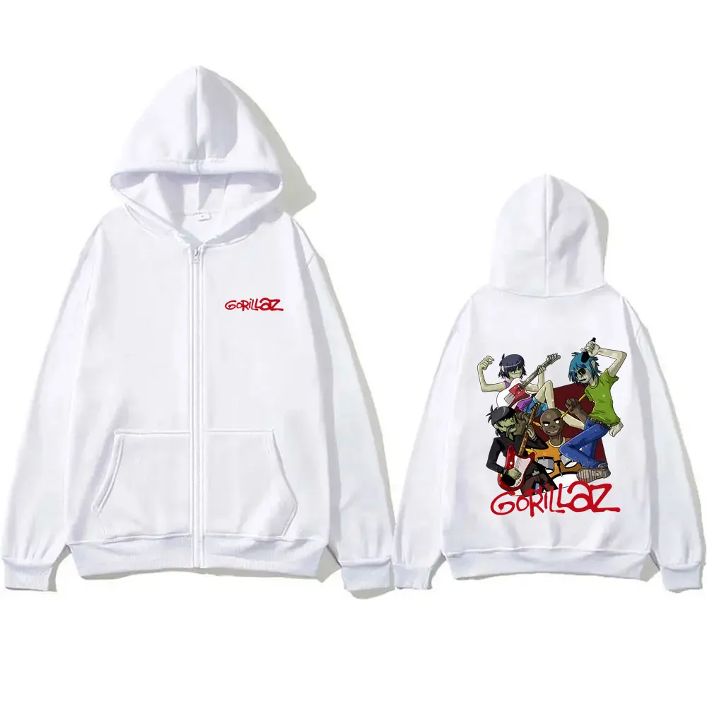 Rock Band Gorillaz Graphic Zipper Hoodie Men Women Hip Hop Gothic Oversized Zip Up Jacket Men's Casual Vintage Zip Up Sweatshirt