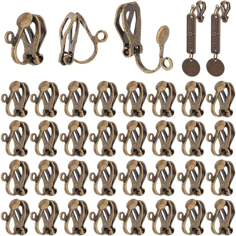 100pcs Clip-on Earring Converter Brass Earring Clips Converters with Easy Open Loop Findings for making kit