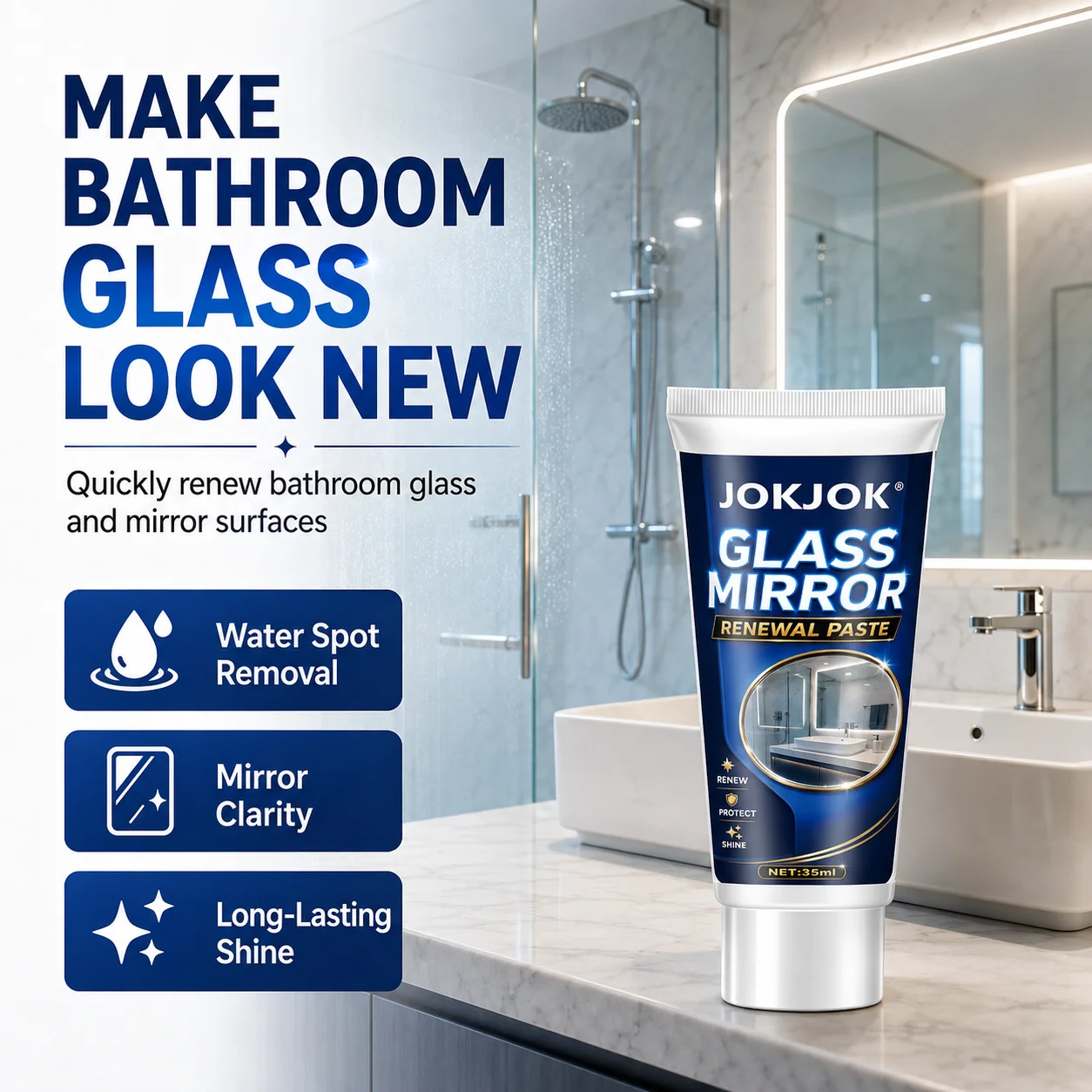 Bathroom Glass Polishing Paste, Powerful Hard Water Stain Remover and Descaler, for Shower Doors, Tiles, Stainless Steel