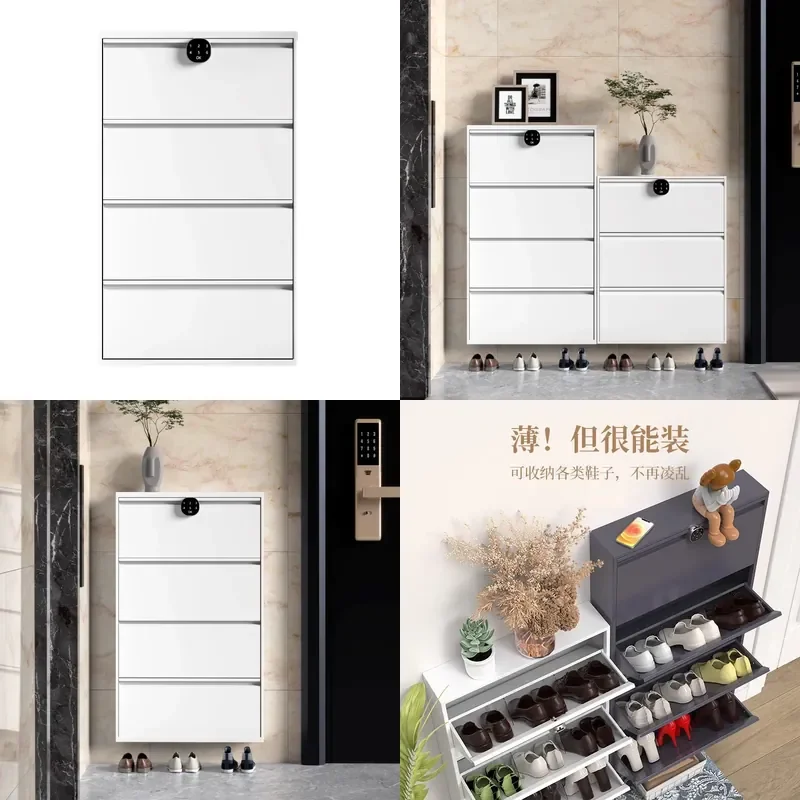 Lockable Slim Steel Shoe Cabinet 15cm Depth Outdoor Anti Theft Storage for Entryway Elevator Corridor Household Use