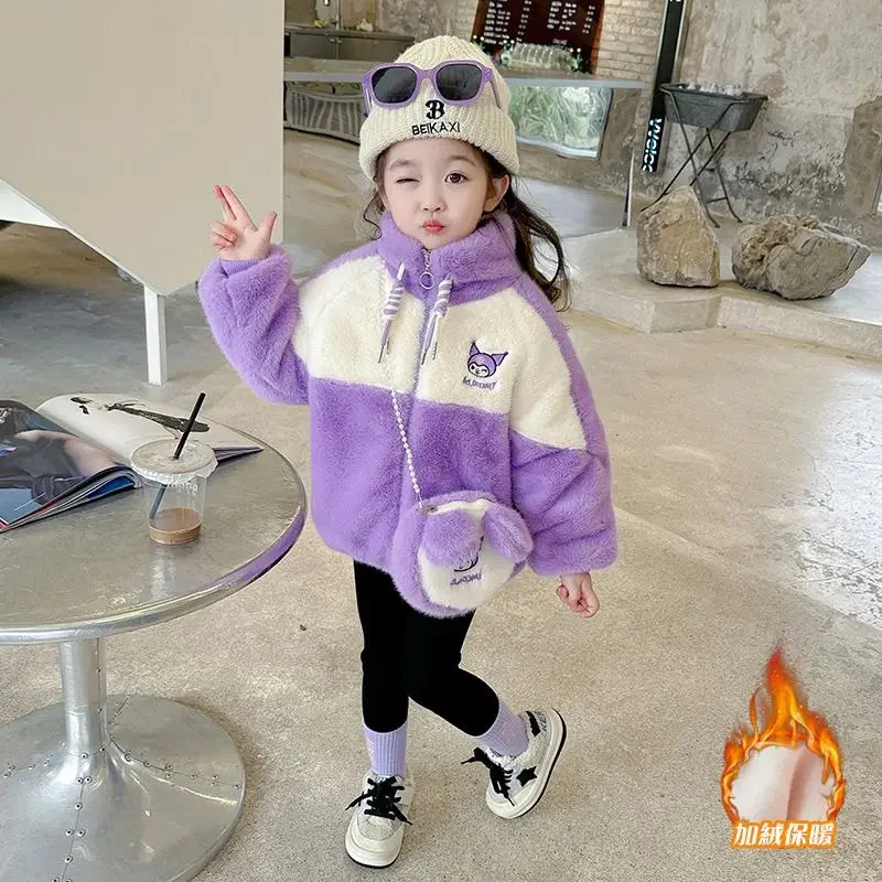 Sanrio Kuromi Cute Girls Autumn and Winter Comfortable, Soft, Fashionable and Versatile Western Style Cartoon Warm Cotton Jacket