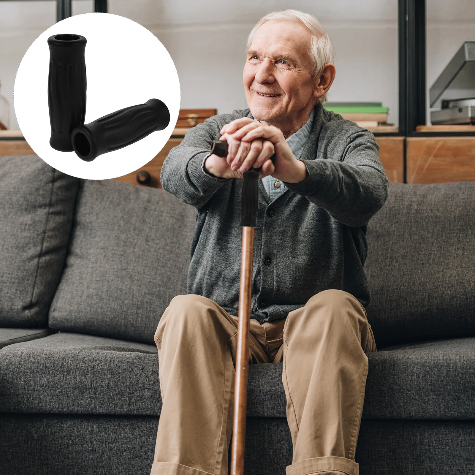 

4Pcs Tpr Walker Handle Grips Padded Anti Slip Cane Replacement Cushioned Hand Grips Walking Stick Accessories for Seniors