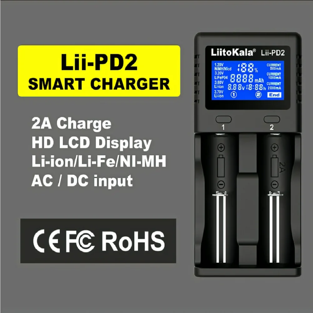 Liitokala Lii-S12 Lii-PD2 Lii-PD4 18650 Battery Charger for 1.2V 3.7V 9V NiMH 26650 21700 18350 18500 14500 AA  AAA Batteries