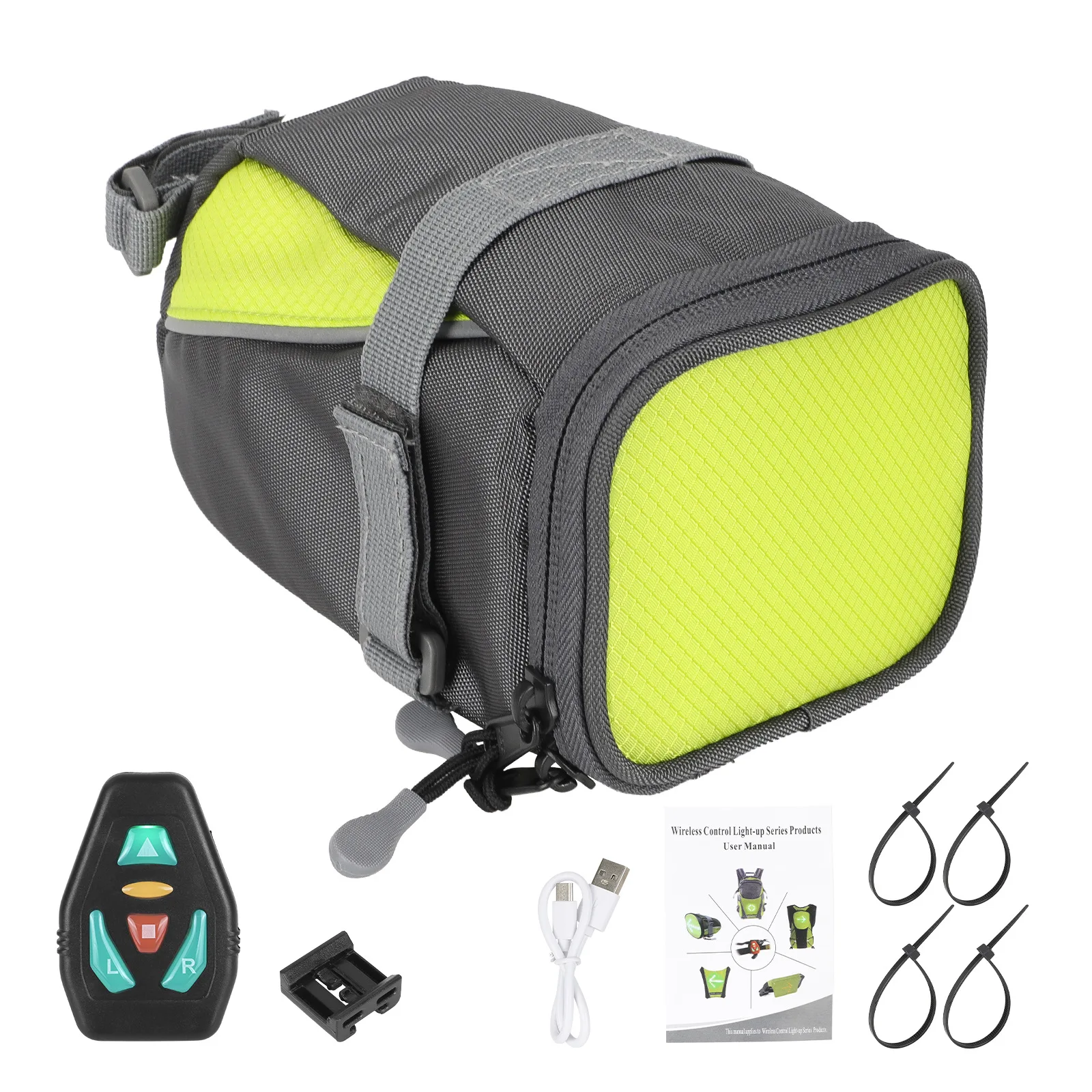 

Smart Bike Tail Bag with Wireless Remote Turn Signals, LED Brake Light Bicycle Saddle Bag, 100% Waterproof Phone Pouch Pack