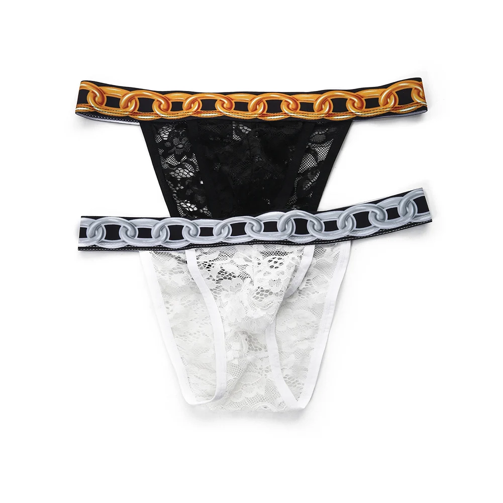 الرجال الجنس موجز الدانتيل الجاكار جوفاء الملابس الداخلية شير الجانب HighFork U الحقيبة سراويل حزام مطاط Underpant أوم عبودية الملابس الداخلية