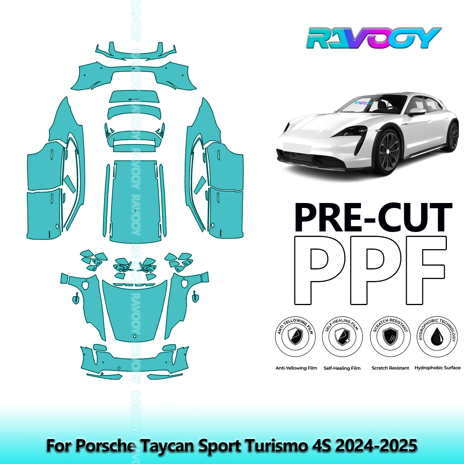

8.5Mil Precut PPF Paint Protection Film Full Vehicle Clear Bra For Porsche Taycan Sport Turismo 4S 2024-2025