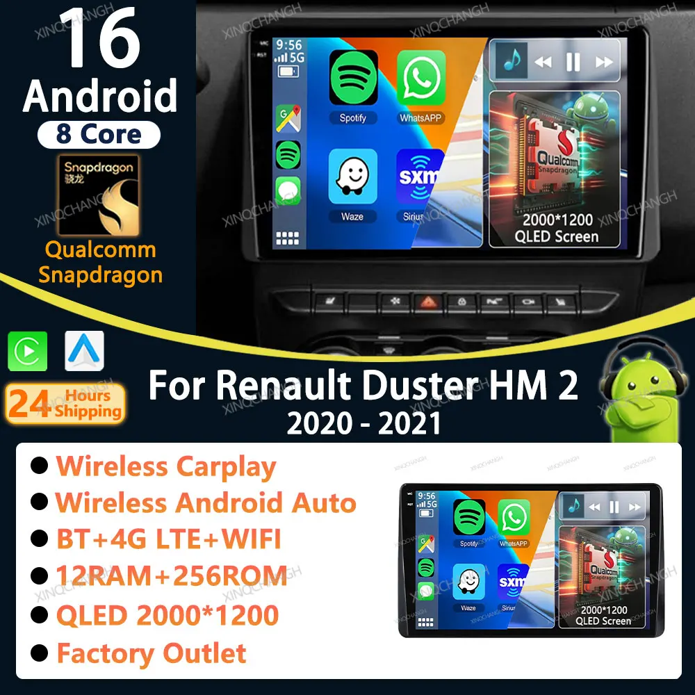 Android 16 Car Radio Carplay Auto For Renault Duster HM 2 II 2020 - 2021 Arkana 1 I 2019 - 2021 Dash Fitting Panel Kit Head Unit
