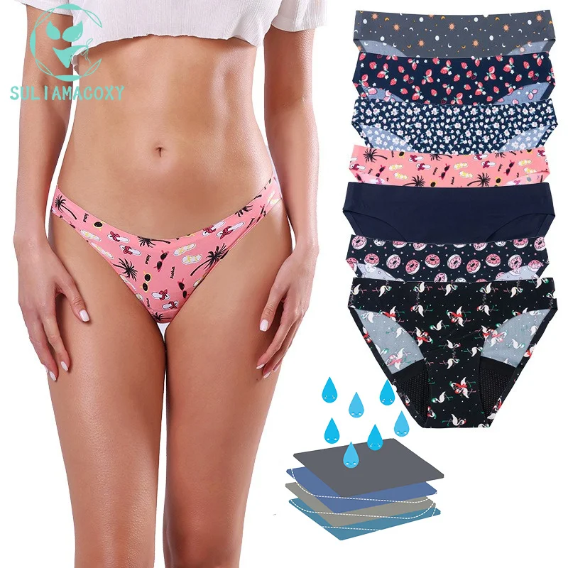 Young Girls Printed Period Underwear Seamless Washable Sanitary Napkins Menstrual Panties