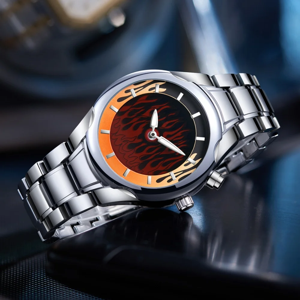 

Новые креативные часы Y2K, мужские часы с динамическим пламенем и двойным дисплеем, водонепроницаемые кварцевые наручные часы, мужские часы Relogio Masculino, Прямая доставка