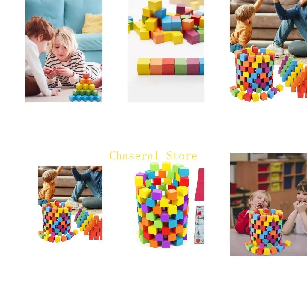 E7CE Educational Wooden Colorful Cube Block Set Learning Toy for Elementary Child