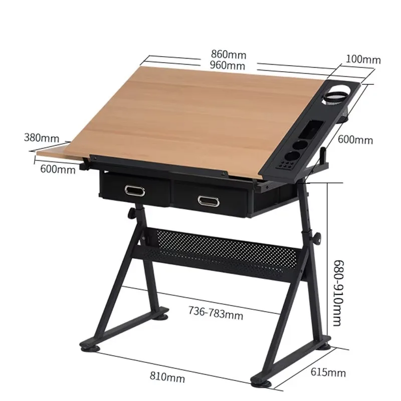 New Art Multifunctional Artist Sketch Station Adjustable Tilted Wood Desktop Drawing Table A1 Drawing Table with 2 Drawers