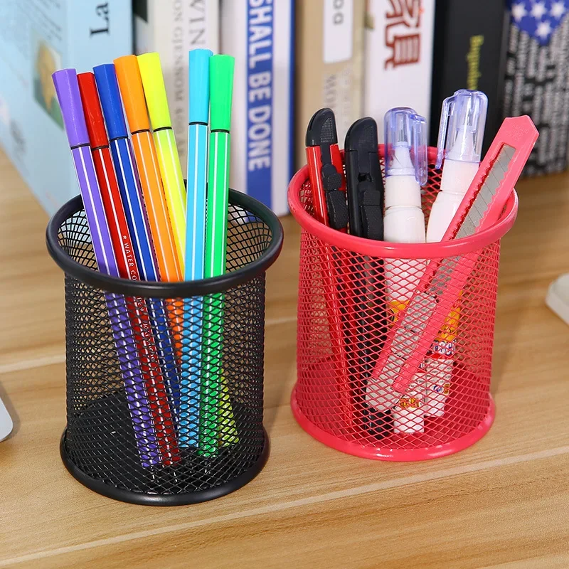 Metall Mesh Platz Stift Topf Fall Bleistift Halter Büro Schreibtisch Schreibwaren Container Veranstalter Langlebig Bleistift Fall Schwarz