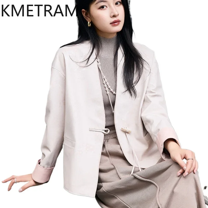 Real Sheepskin Leather Jacket Women Winter Short White Jackets 2024 Chinese Style Outerwears Womans Clothing дубленка женская