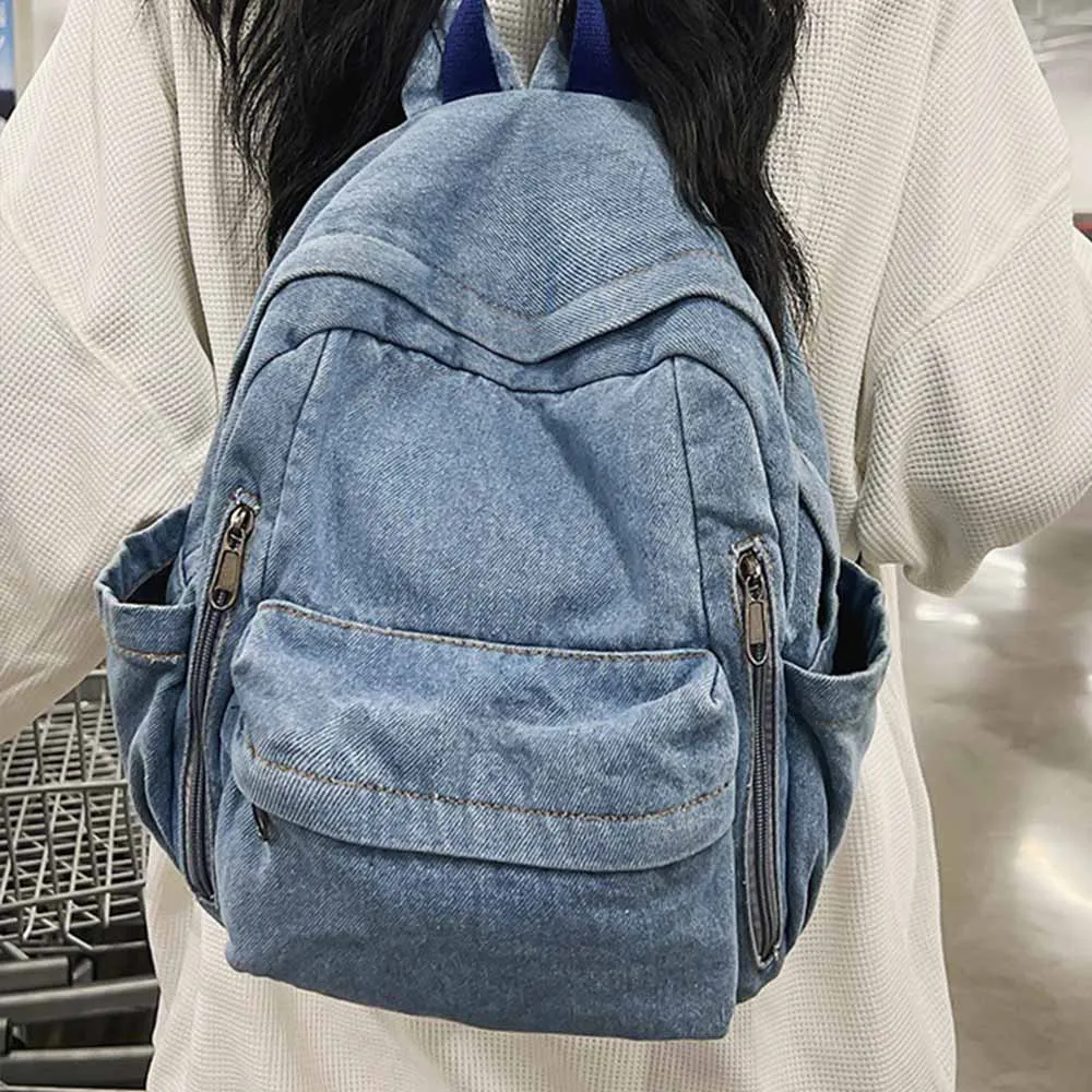 Women's Denim Zipper Backpack, New Outdoor Couple Backpack, Custom Embroidered Retro Denim Bag, Simple Holiday Gift Backpack
