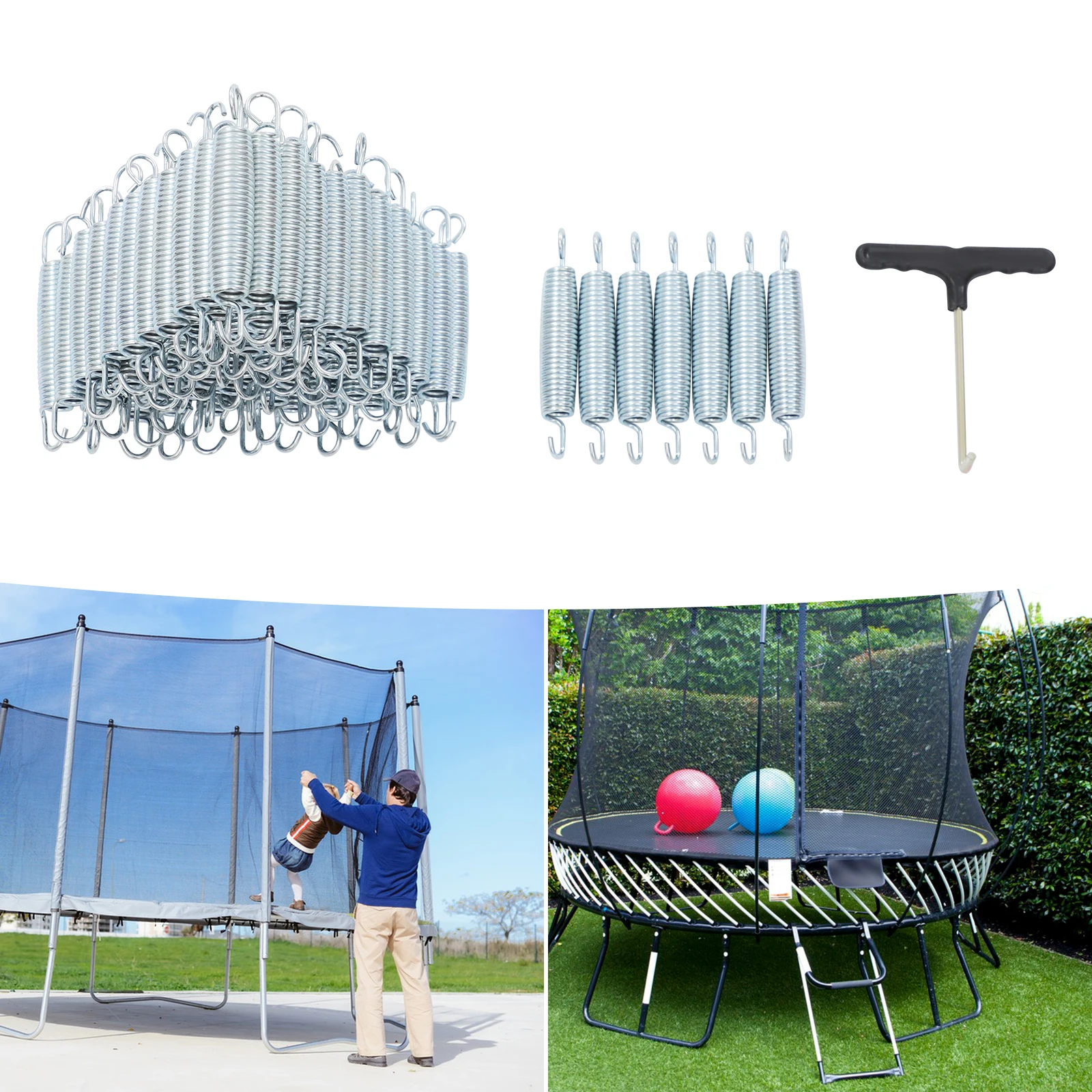 

72 шт., набор пружин для батута, оцинкованная сталь, высокая эластичность, нержавеющая, устойчивая к атмосферным воздействиям, замена пружин с пружинным инструментом