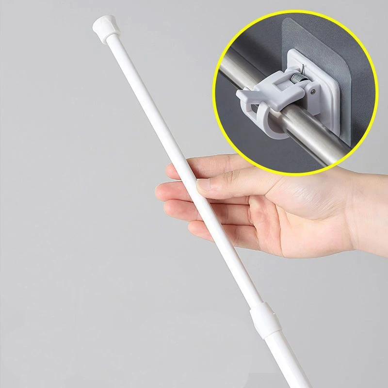 30-110cm Multifunction Spring Telescopic Rod Adjustable Hanging Rod Extendable Poles Hooks Metalo Bar for Bathroom No Drilling