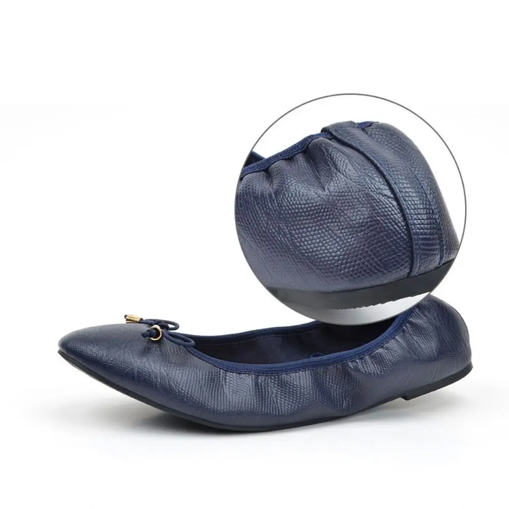 Fashion Shallow Mouth PU Ballet Shoes Bowknot Thread Soft Sole Flat Shoes Foldable Lightweight Ballet Flats Women Gymnastics