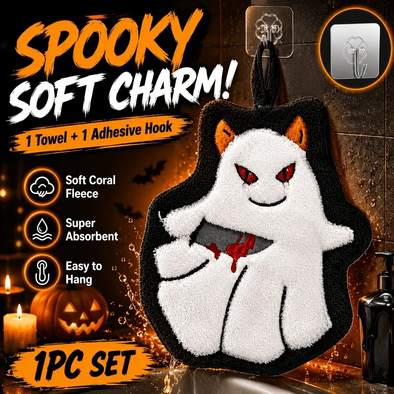 Halloween Hanging Cute Ghost Hand Towel, Soft and Absorbent, Cute and Fun Hanging Towel
