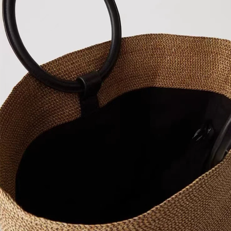 Fashion Large Capacity Straw Tote Bag Designer Round Handle Women Handbags Casual Summer Beach Bag Big Bali Shopper Purses 2024