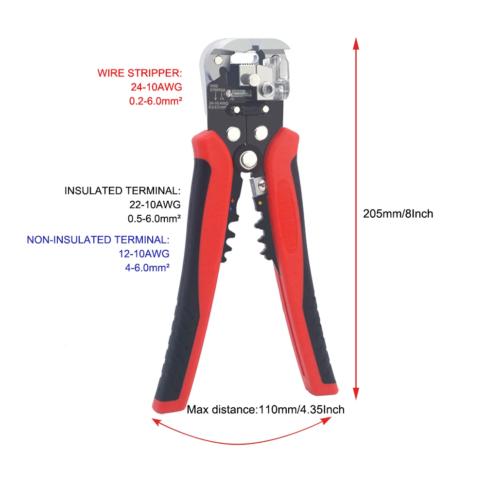 Multifunctional Wire Stripper CLE-D1 Stripping Range 0.2-6mm AWG24-10 With Sharp Thread Trimmer & Terminals Crimping Pliers