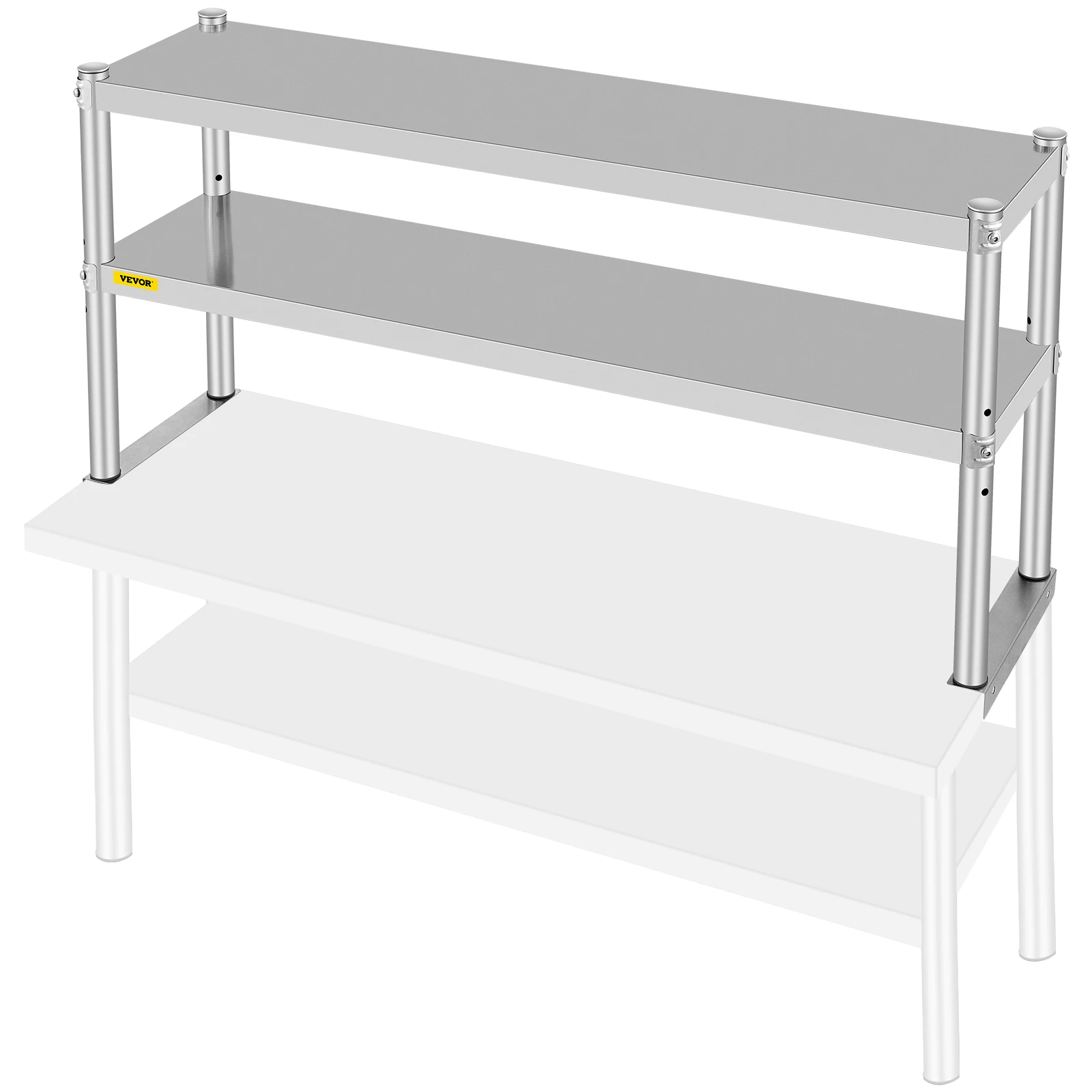 VEVOR Stainless Steel Kitchen Work Table Professional 7 Types Double Overshelf Adjustable Lower Shelf Use for Home Commercial