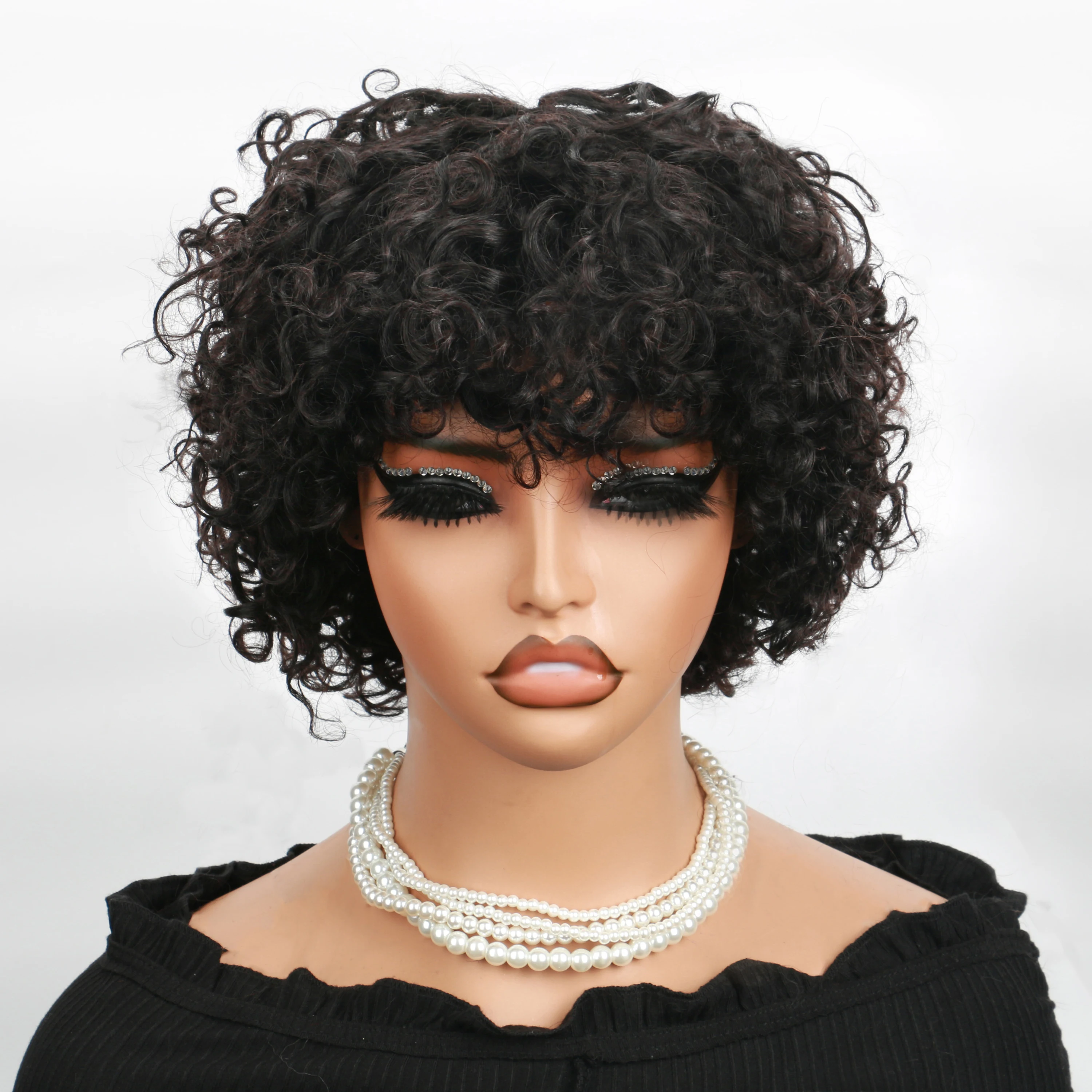 Pixie Cut Wig Short Wigs for Black Women Short Black Curly Pixie Cut Wigs Natural Black Short Wig with Bangs Pixie Wig for Women