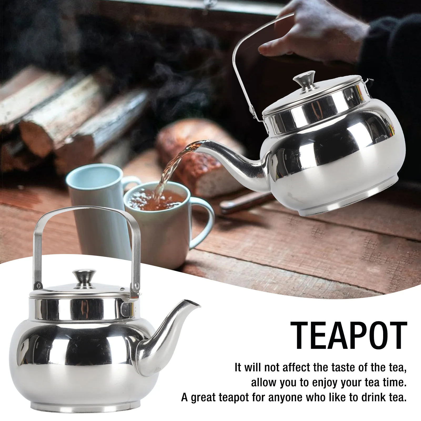 

Stainless Steel Teapot With Removable Filter Metal Tea Kettle Coffee Table Serving Pot For Home Hotel Restaurant Dotted 1L